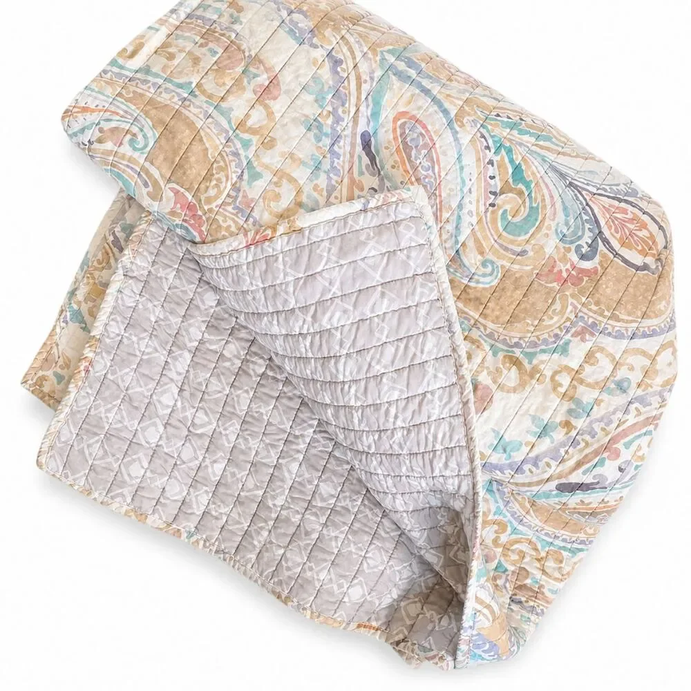 Levtex Villa Lugano Reversible Paisley Quilt Full Queen 88x92 Comforter Tan Blue